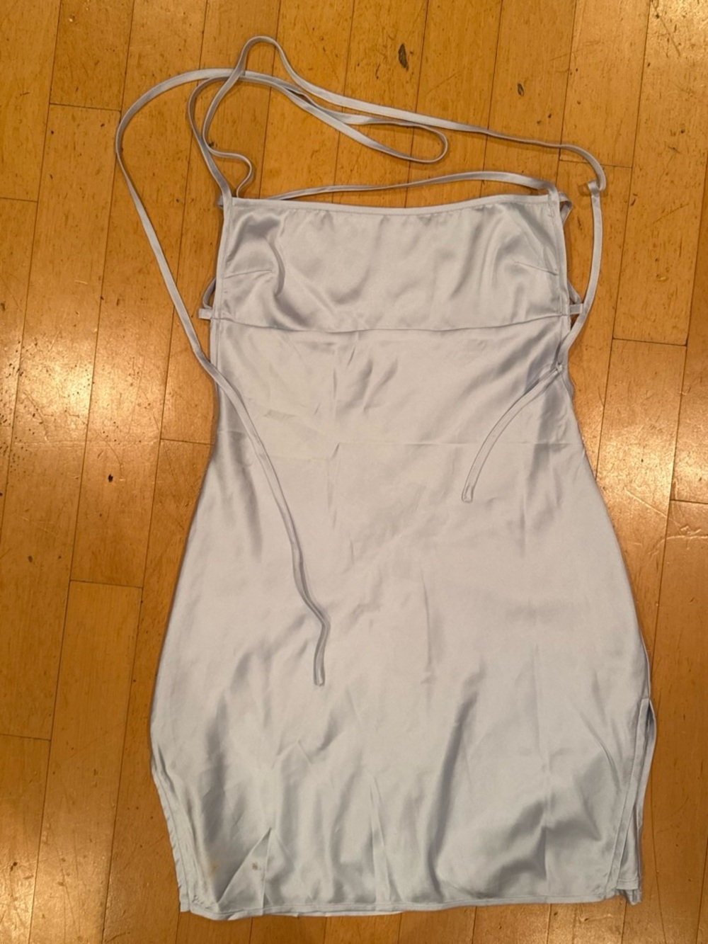 Light Blue Satin Mini Slip Dress with Adjustable Straps